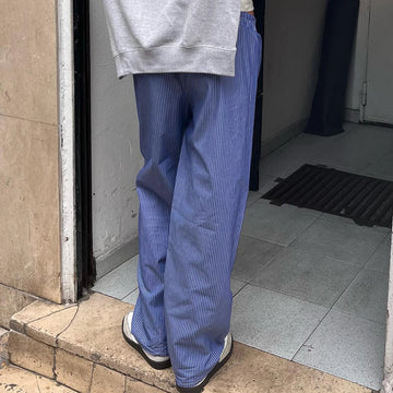 MQTIME  -  Womens Casual Cleanfit Striped Pants Elastic Low Waist Striped/Plaid Loose Aesthetic Trousers Streetwear with Pockets